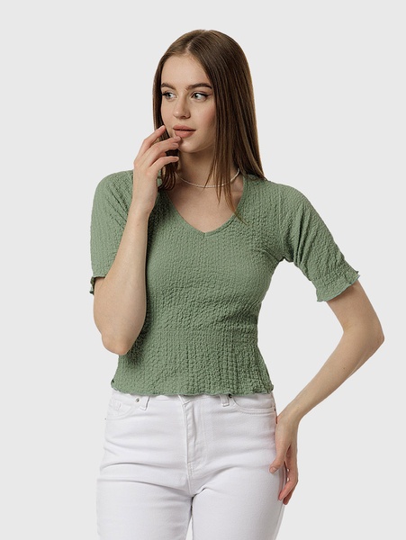 Женская блуза жатка с коротким рукавом 48 цвет мятный ЦБ-00219038 SKT000906087 фото
