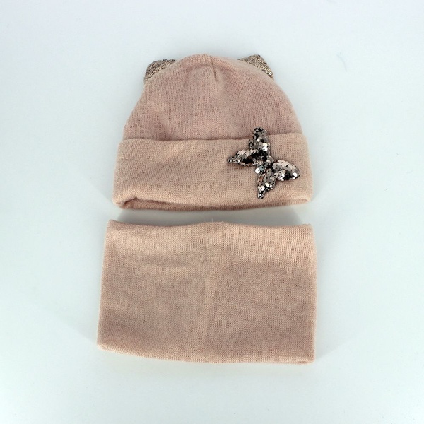 Комплект шапка-шарф персикового кольору для дівчинки 50-52 колір персиковий ЦБ-00143149 SKT000498582 фото