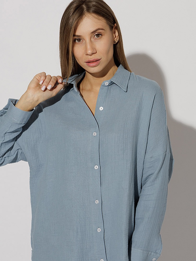 Жіноча сорочка з довгим рукавом 46 колір блакитний ЦБ-00218974 SKT000905885 фото