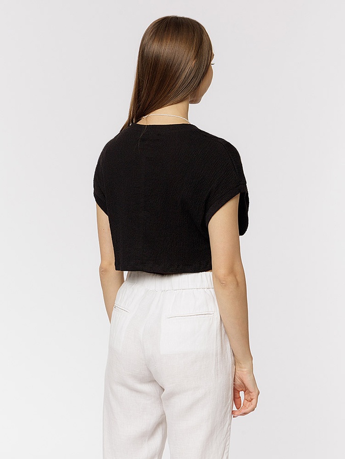 Короткая женская футболка 42 цвет черный ЦБ-00219337 SKT000907131 фото