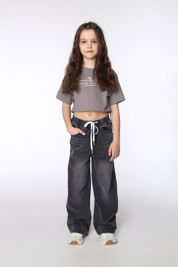 Джинси wide leg для дівчинки колір сірий 116 ЦБ-00290470 фото