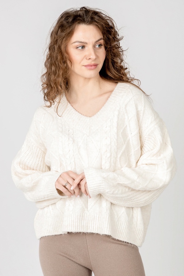 Женский пуловер 46 цвет молочный ЦБ-00237054 SKT000953417 фото
