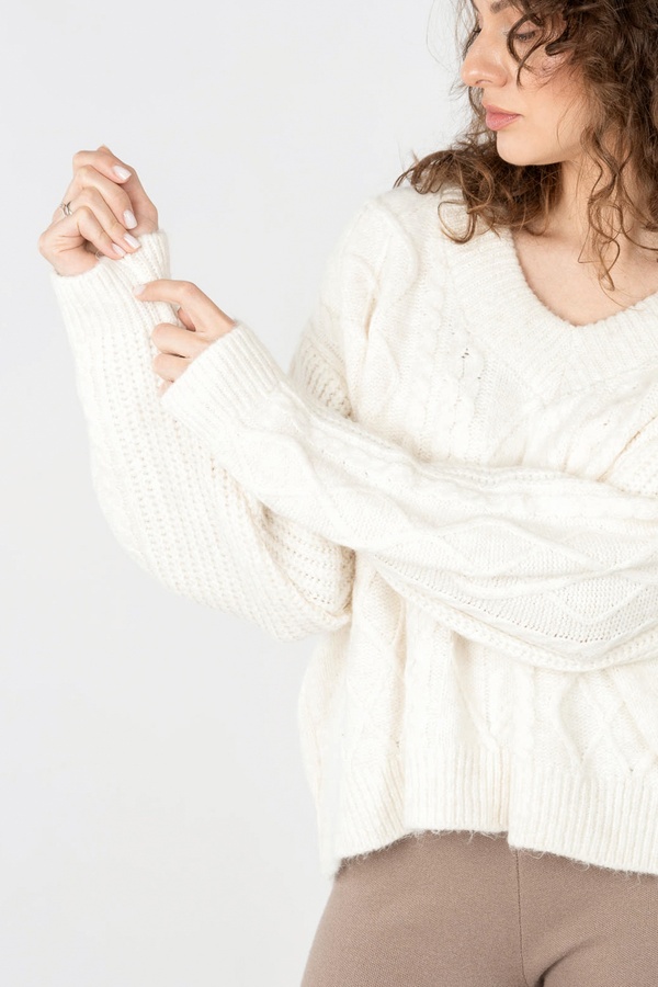Женский пуловер 46 цвет молочный ЦБ-00237054 SKT000953417 фото