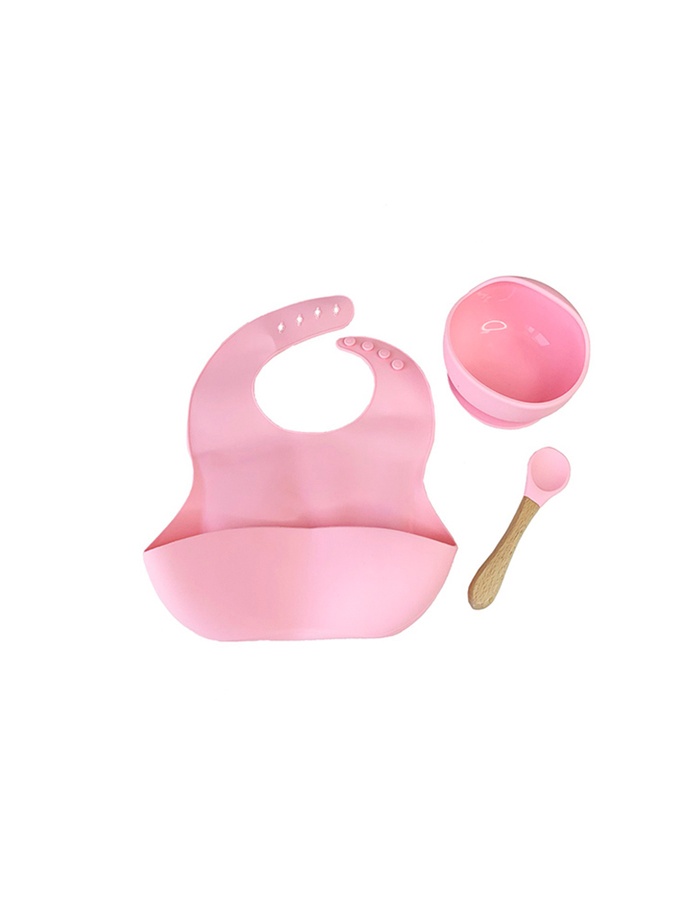 Набор силиконовой тарелки и слюнявчик в коробке цвет розовый ЦБ-00228004 SKT000928096 фото