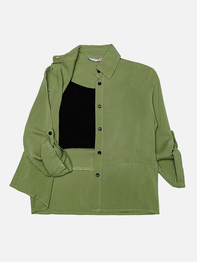 Рубашка с длинным рукавом с топом для девочки 128 цвет зеленый ЦБ-00209708 SKT000887195 фото