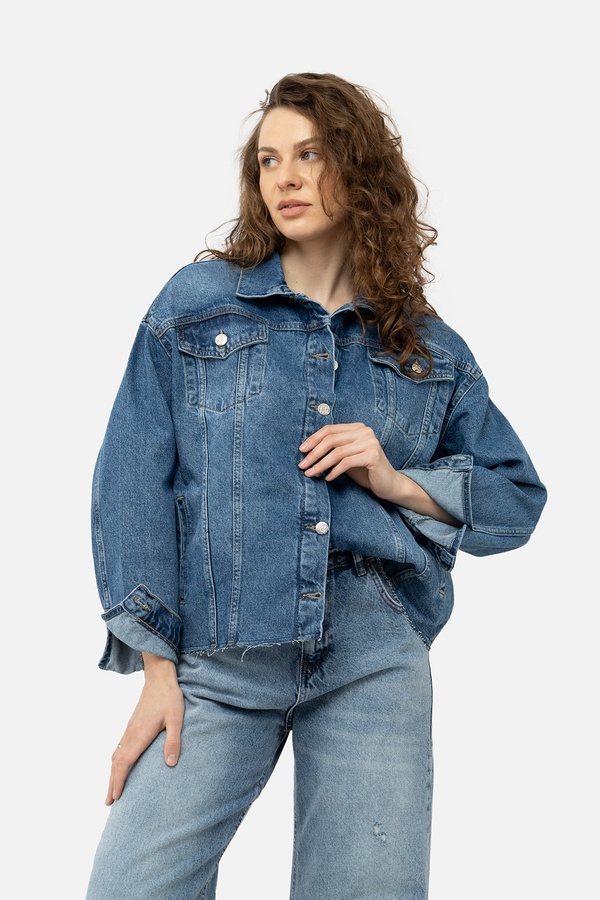 Жіноча джинсова куртка 48 колір синій ЦБ-00245186 SKT000980735 фото