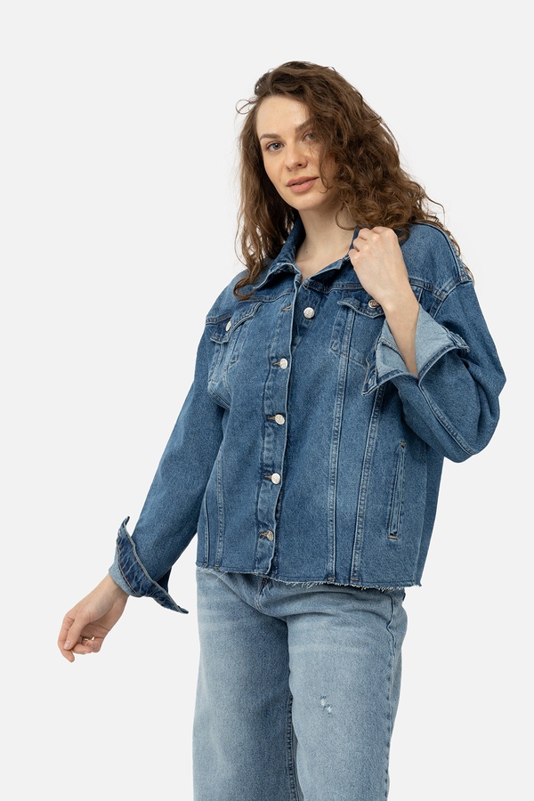 Женская джинсовая куртка 48 цвет синий ЦБ-00245186 SKT000980735 фото