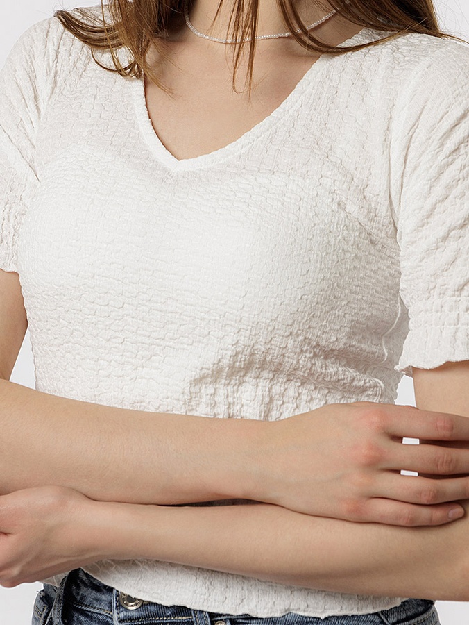 Женская блуза жатка с коротким рукавом 44 цвет белый ЦБ-00219039 SKT000906088 фото