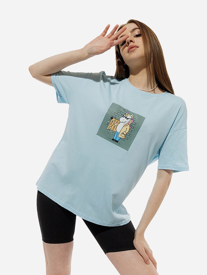 Жіноча футболка оверсайз 42 колір блакитний ЦБ-00219239 SKT000906768 фото