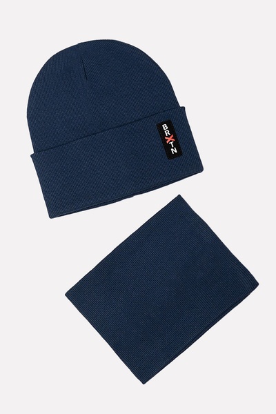 Комплект шапка та шарф на хлопчика 50-52 колір темно-синій ЦБ-00199777 SKT000866904 фото