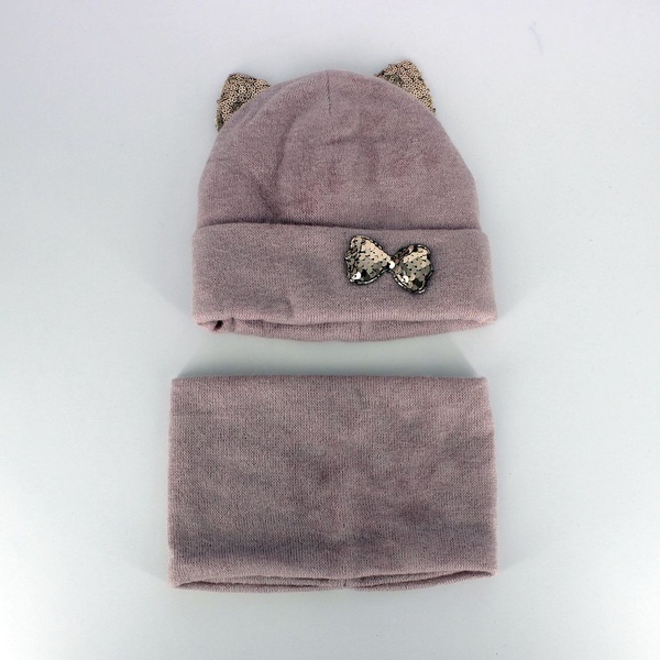 Комплект шапка-шарф пудрового кольору для дівчинки 50-52 колір пудровий ЦБ-00143150 SKT000498585 фото