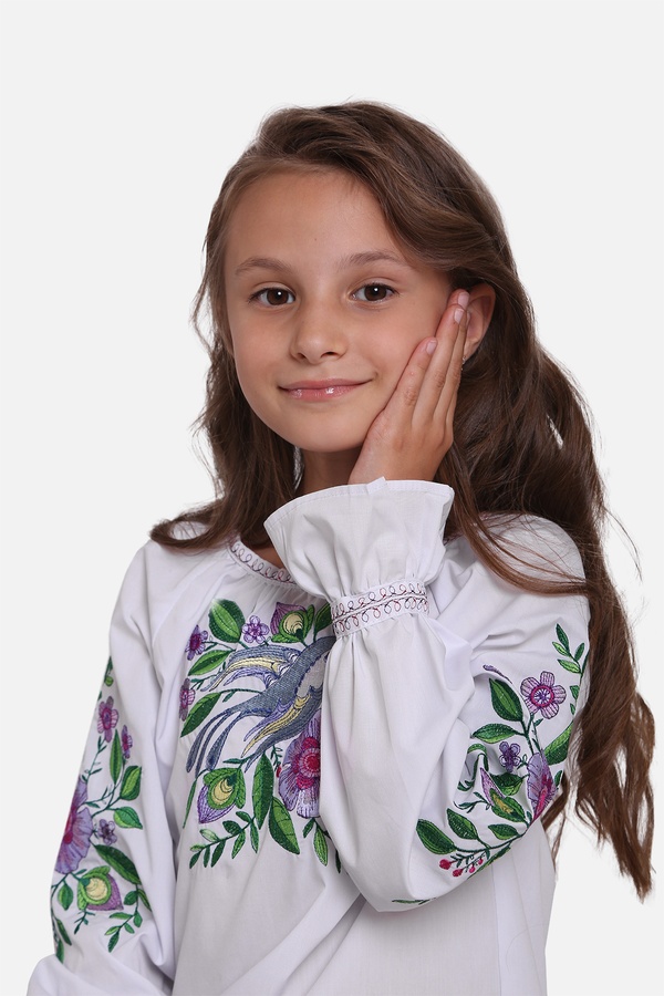 Вышиванка для девочки с длинным рукавом 152 цвет белый ЦБ-00245237 SKT000980937 фото