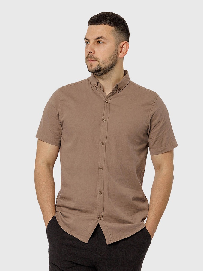 Чоловіча сорочка з коротким рукавом 44 колір бежевий ЦБ-00218776 SKT000905254 фото