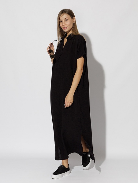 Жіноча довга сукня 50 колір чорний ЦБ-00219266 SKT000906837 фото