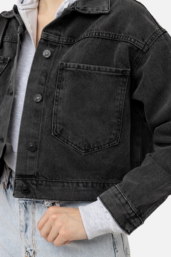 Жіноча джинсова куртка 48 колір сірий ЦБ-00244737 SKT000979661 фото
