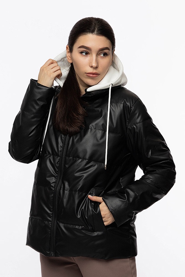 Жіноча куртка пряма коротка 46 колір чорний ЦБ-00206949 SKT000882080 фото