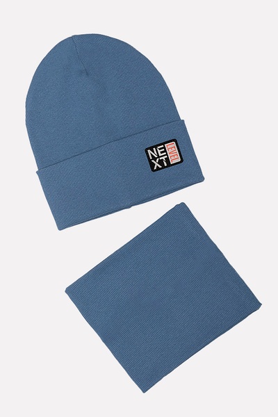 Комплект шапка та шарф на хлопчика 50-52 колір синій ЦБ-00199781 SKT000866908 фото