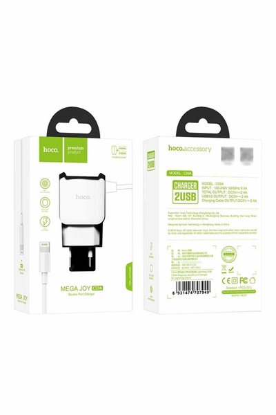 Зарядний пристрій Hoco C59A 2 USB 2.4A Lightning колір білий ЦБ-00196963 SKT000860254 фото
