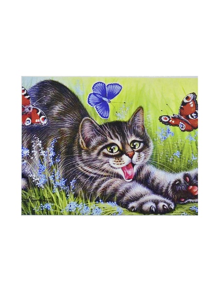Алмазна мозаїка "Кошеня і метелики", 40х30 см колір різнокольоровий ЦБ-00217188 SKT000902211 фото