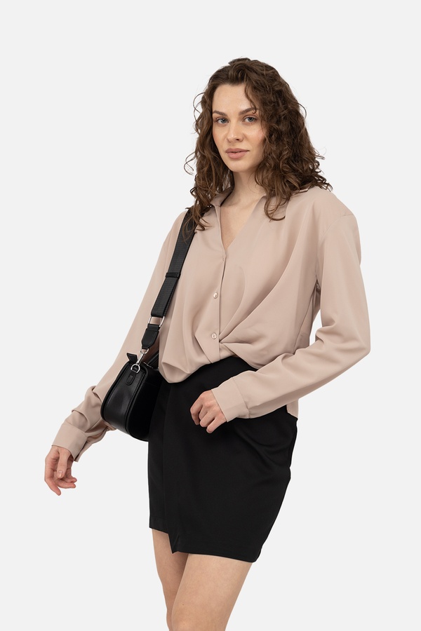 Жіноча блуза з довгим рукавом 48 колір бежевий ЦБ-00242167 SKT000963761 фото