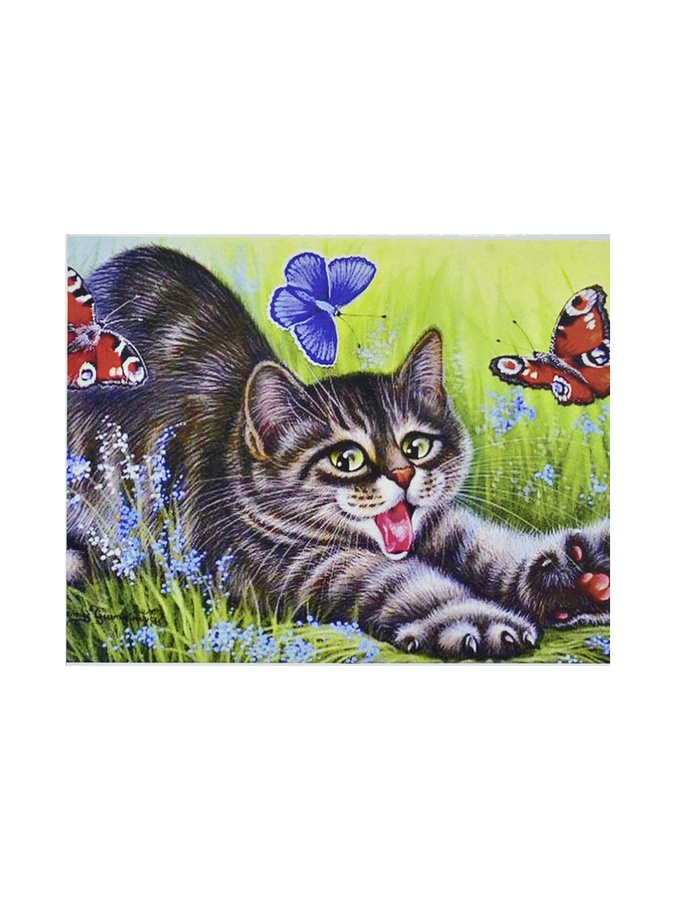 Алмазная мозаика "Котенок и бабочки", 40х30 см цвет разноцветный ЦБ-00217188 SKT000902211 фото