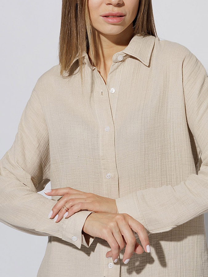 Жіноча сорочка з довгим рукавом 42 колір бежевий ЦБ-00218976 SKT000905891 фото