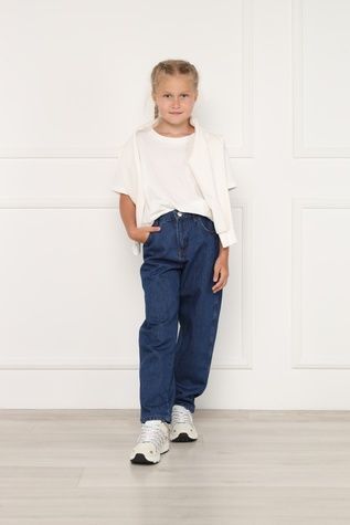 Джинси mom для дівчат колір синій 152 ЦБ-00298802 фото