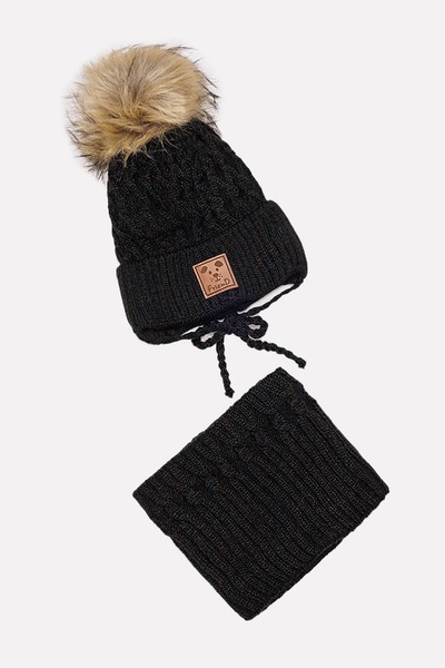Комплект шапка-шарф на мальчика 46-48 цвет черный ЦБ-00201736 SKT000871174 фото