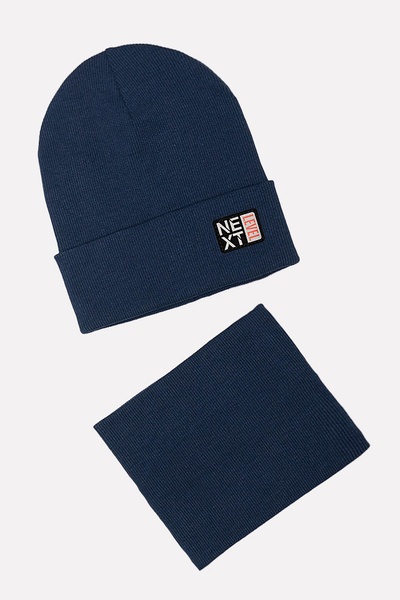 Комплект шапка та шарф на хлопчика 50-52 колір темно-синій ЦБ-00199782 SKT000866909 фото