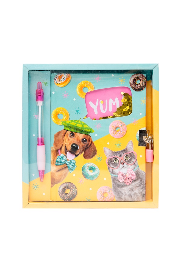 Подарочный набор - Блокнот с ручкой на замочке "Пес, кот и пончики" цвет разноцветный ЦБ-00242747 SKT000965517 фото
