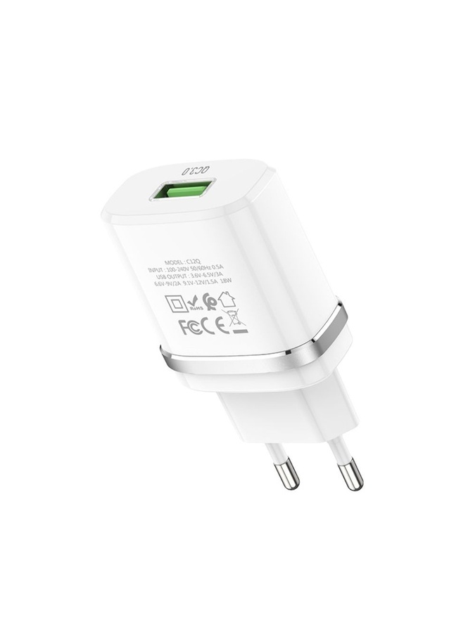 Сетевое зарядное устройство Hoco C12Q USB QC цвет белый ЦБ-00218831 SKT000905462 фото