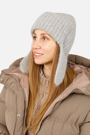 Женская шапка с отворотом и ушками цвет серый 56-58 ЦБ-00263302 фото