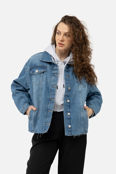 Жіноча джинсова куртка 48 колір блакитний ЦБ-00245187 SKT000980739 фото