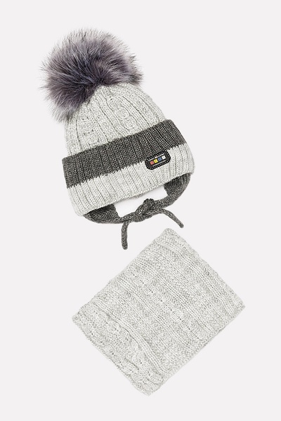 Комплект шапка-шарф на мальчика 42-44 цвет серый ЦБ-00201709 SKT000871161 фото