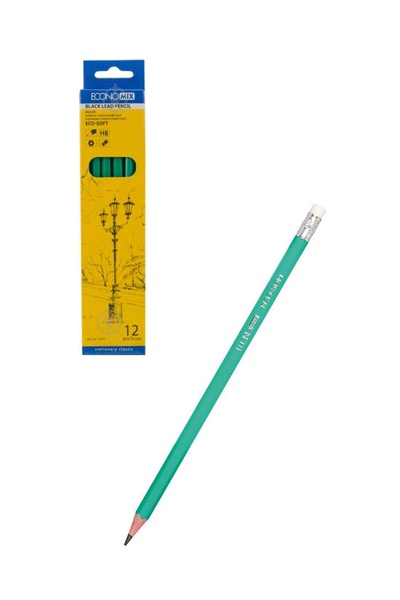 Олівець чорнографітний пластиковий HB, з гумкою колір зелений 00-00082353 SKT000104238 фото