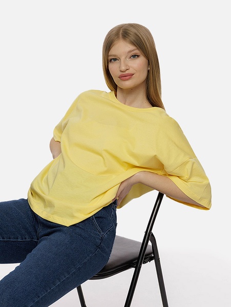 Женская футболка оверсайз 54 цвет желтый ЦБ-00210726 SKT000890453 фото
