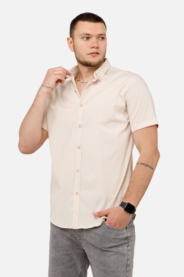 Чоловіча сорочка з коротким рукавом 46 колір бежевий ЦБ-00250762 SKT000994243 фото