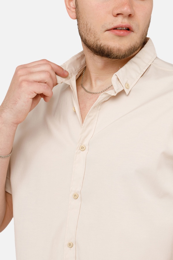 Чоловіча сорочка з коротким рукавом 46 колір бежевий ЦБ-00250762 SKT000994243 фото