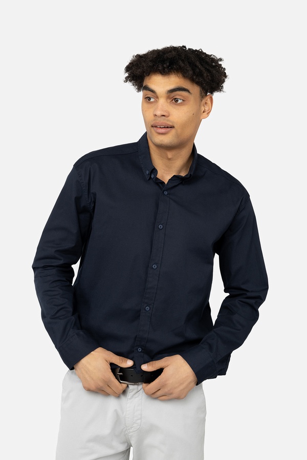 Мужская рубашка с длинным рукавом 46 цвет темно-синий ЦБ-00245591 SKT000982094 фото