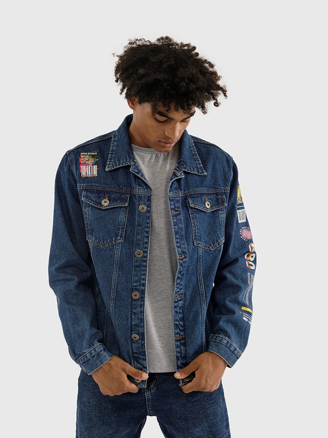 Куртка джинсова чоловіча з принтом 44 колір синій ЦБ-00227273 SKT000925898 фото