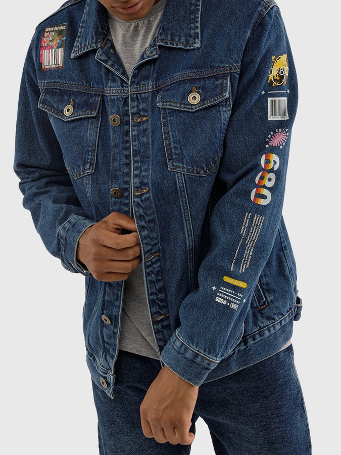 Куртка джинсовая мужская с принтом. 44 цвет синий ЦБ-00227273 SKT000925898 фото