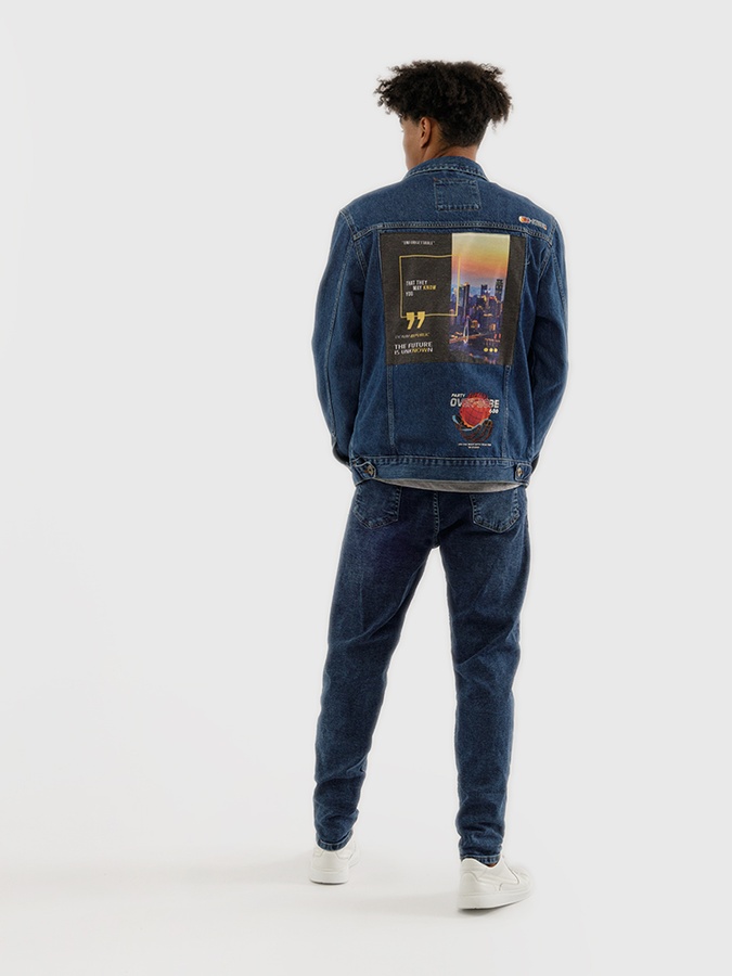 Куртка джинсова чоловіча з принтом 44 колір синій ЦБ-00227273 SKT000925898 фото