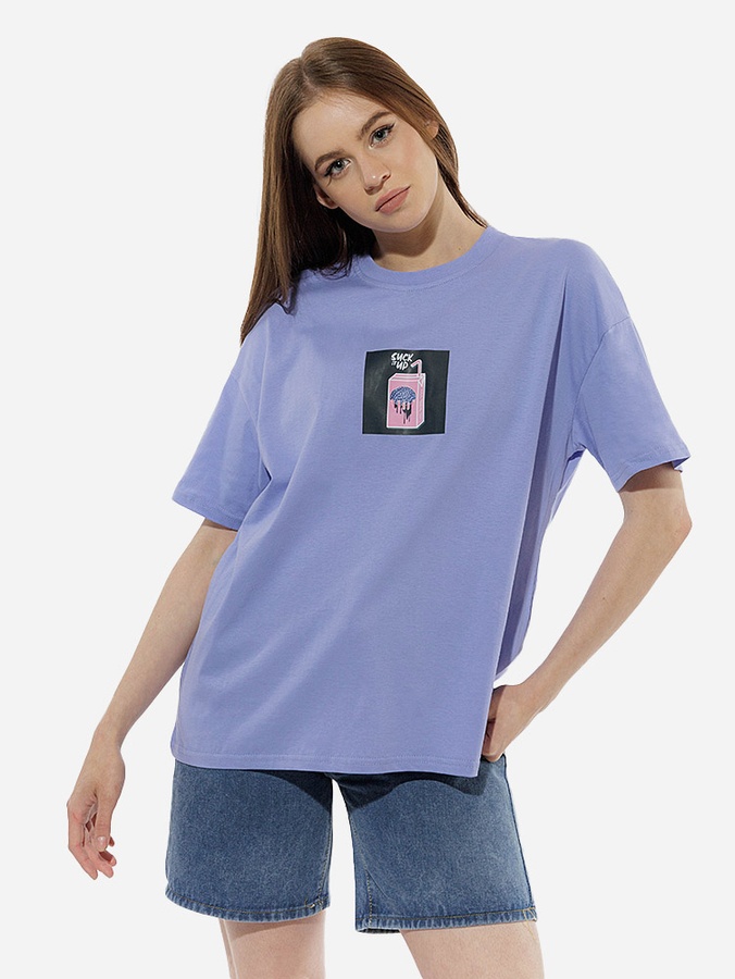 Жіноча футболка оверсайз 42 колір бузковий ЦБ-00219241 SKT000906774 фото