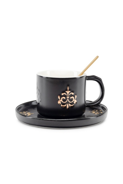 Чашка з блюдцем та ложкою "Tea time" колір чорний ЦБ-00235224 SKT000945627 фото