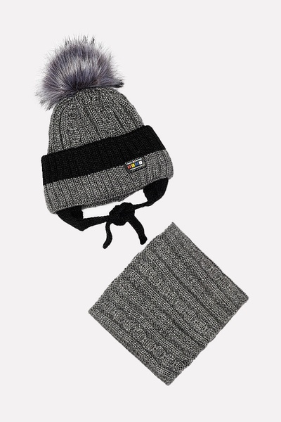 Комплект шапка-шарф на хлопчика 42-44 колір темно-сірий ЦБ-00201710 SKT000871162 фото
