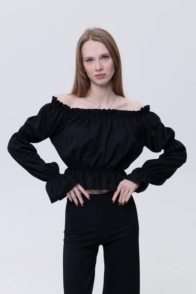 Жіноча блуза з довгим рукавом 46 колір чорний ЦБ-00233765 SKT000942169 фото