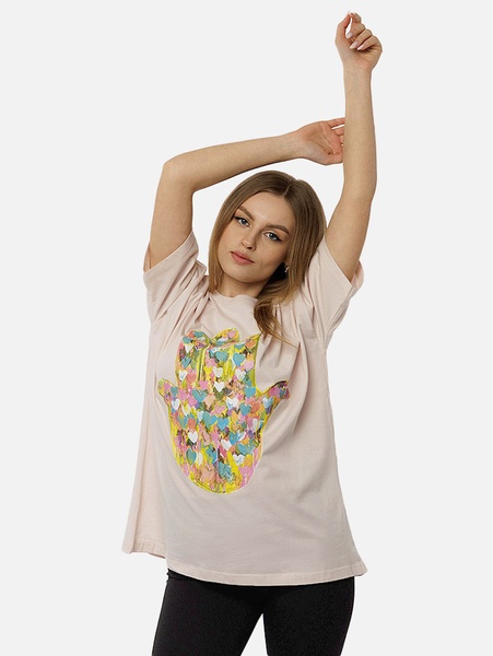 Жіноча футболка регуляр 48 колір пудровий ЦБ-00216947 SKT000901775 фото