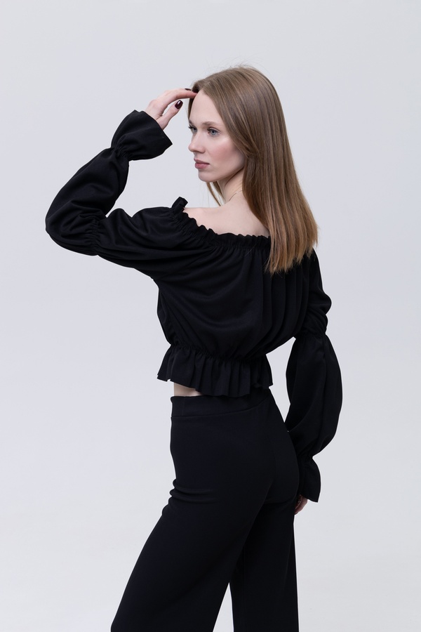 Жіноча блуза з довгим рукавом 46 колір чорний ЦБ-00233765 SKT000942169 фото