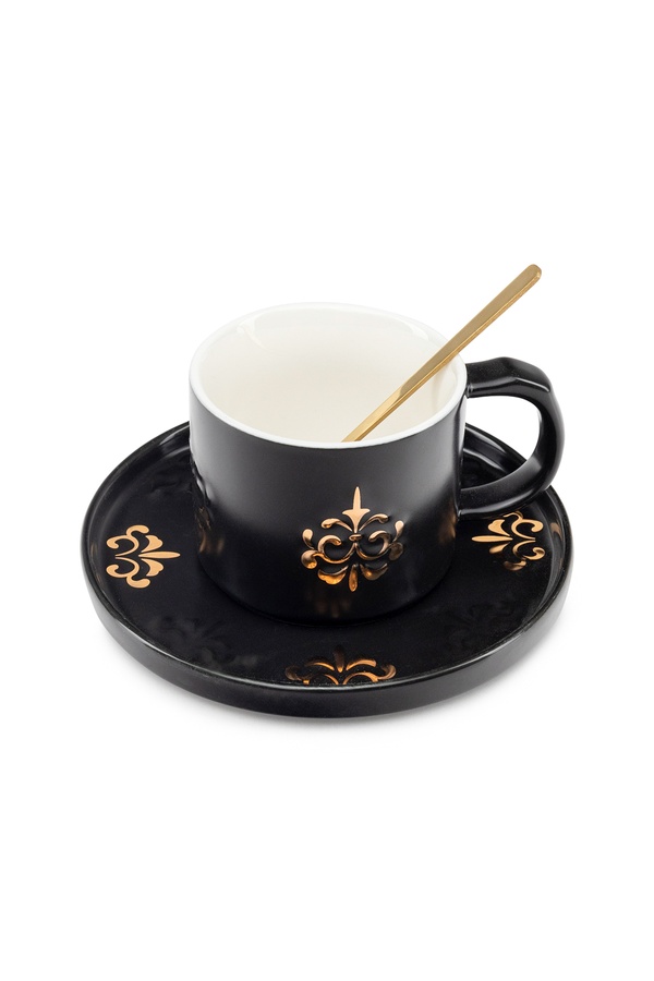 Чашка з блюдцем та ложкою "Tea time" колір чорний ЦБ-00235224 SKT000945627 фото