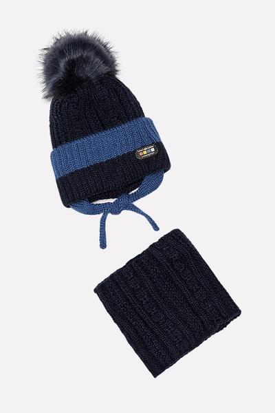 Комплект шапка-шарф на хлопчика 42-44 колір темно-синій ЦБ-00201712 SKT000871163 фото